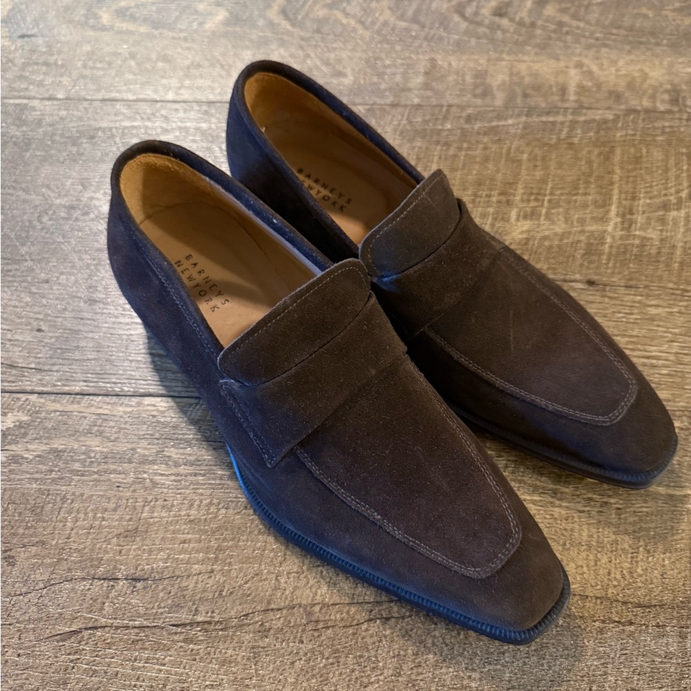 Barneys New York Dark Brown Suede Loafers
